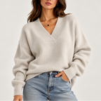 Oversized Striktrøje med V-hals