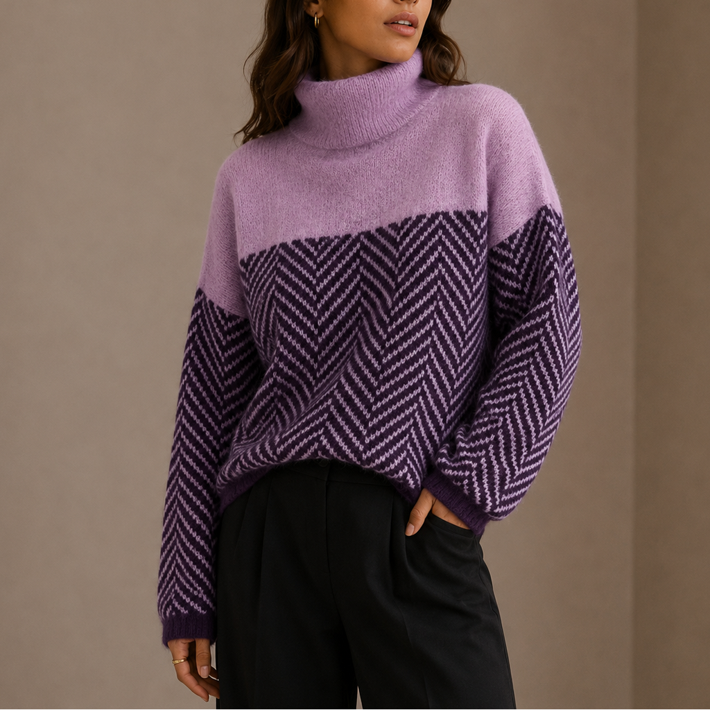 Oversized Striktrøje med Rullekrave