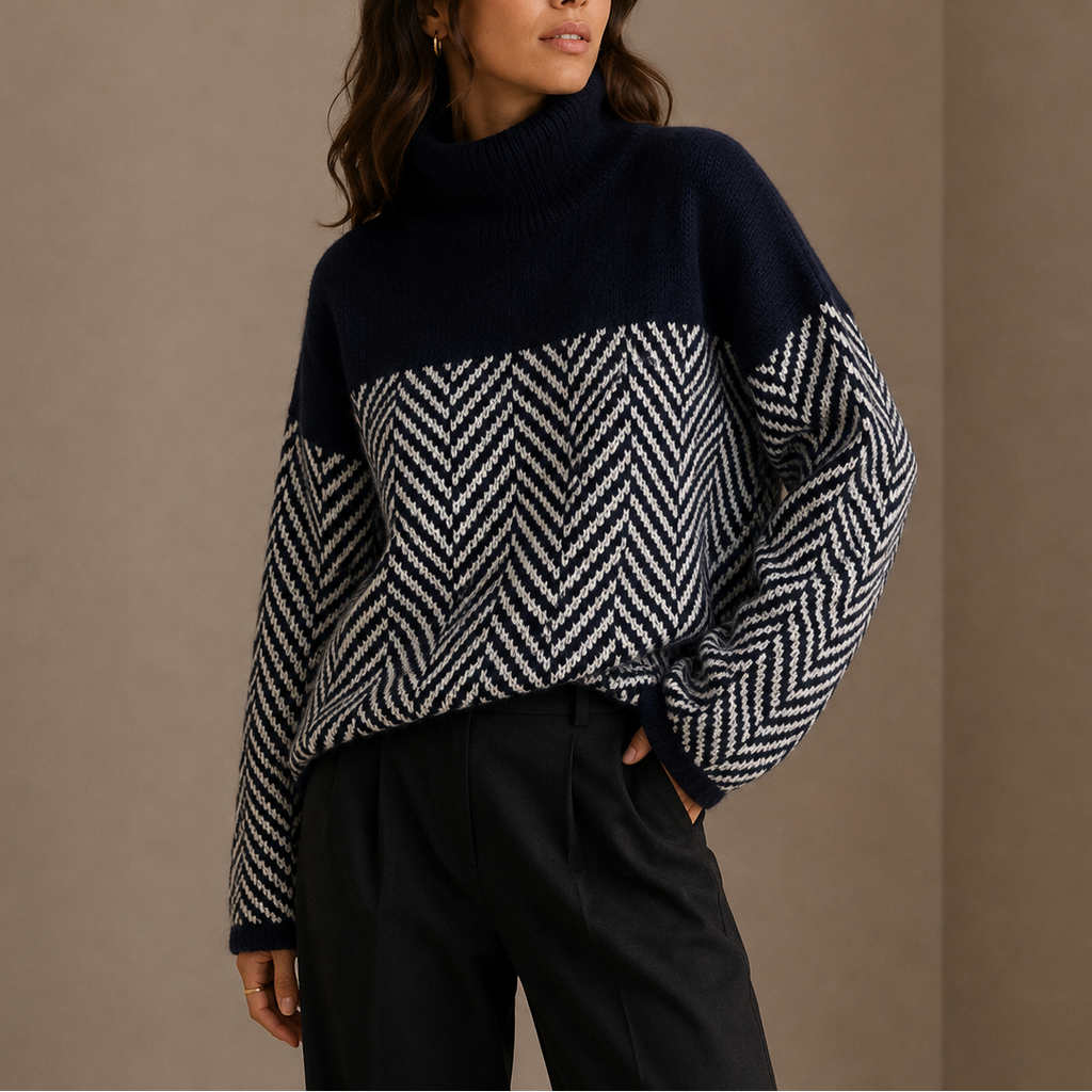 Oversized Striktrøje med Rullekrave