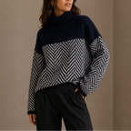 Oversized Striktrøje med Rullekrave