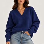 Oversized Striktrøje med V-hals