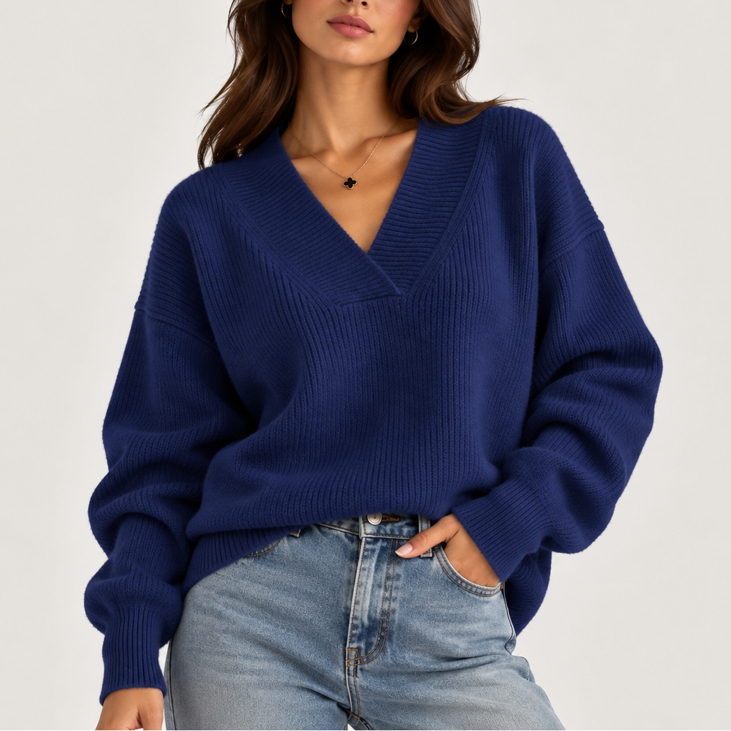 Oversized Striktrøje med V-hals