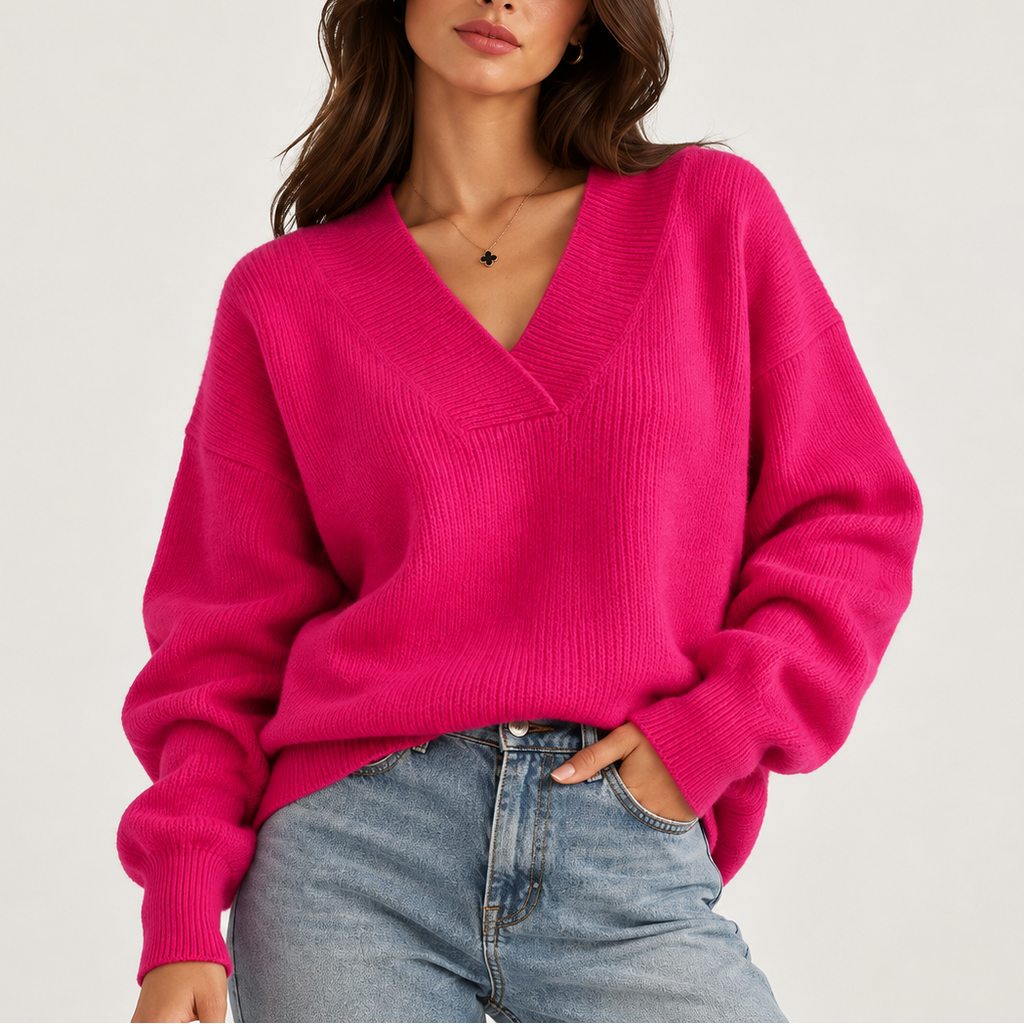 Oversized Striktrøje med V-hals