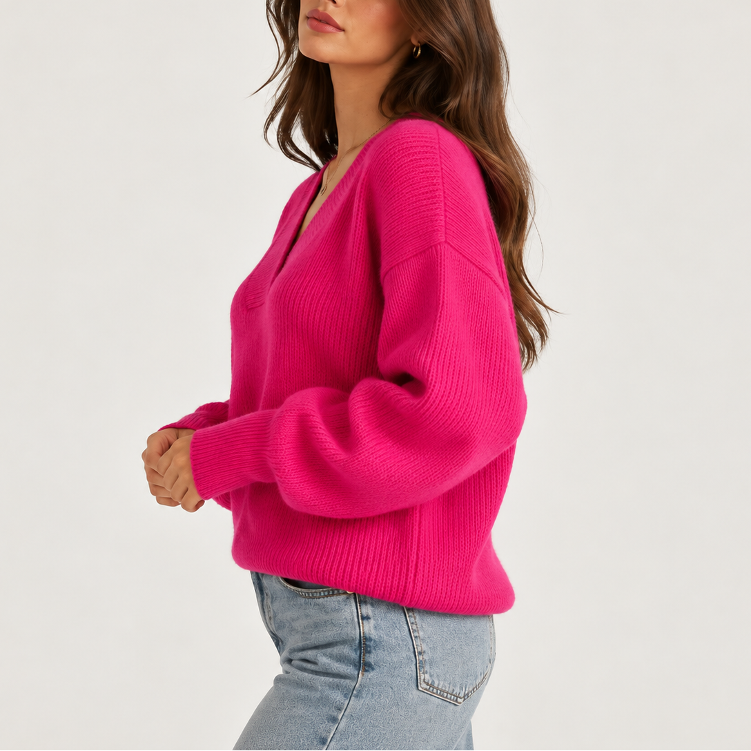 Oversized Striktrøje med V-hals