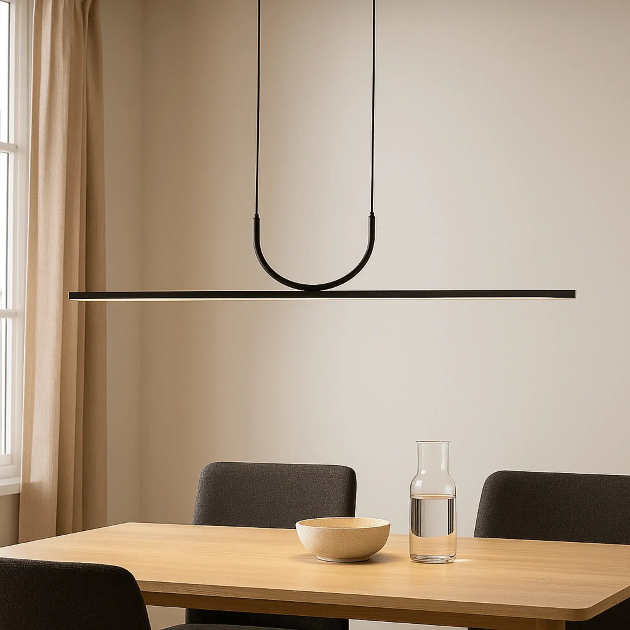 NOXEN – Minimalistisk sort LED-pendellampe til spisestue, køkkenø og stue